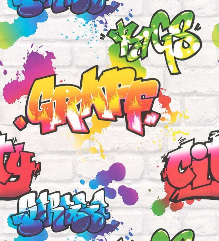 Papel pintado muro con graffiti estilo urbano blanco - Urban Graffiti 127678