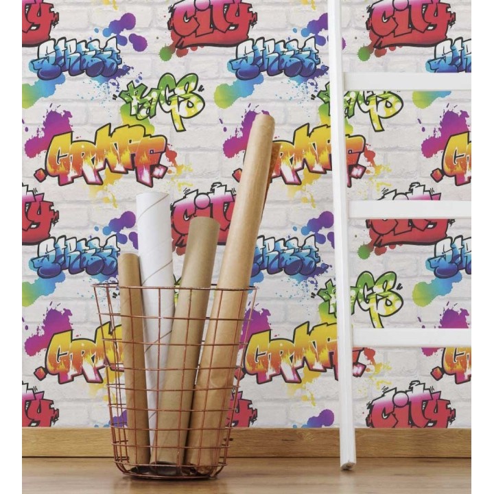 Papel pintado muro con graffiti estilo urbano blanco - Urban Graffiti 127678