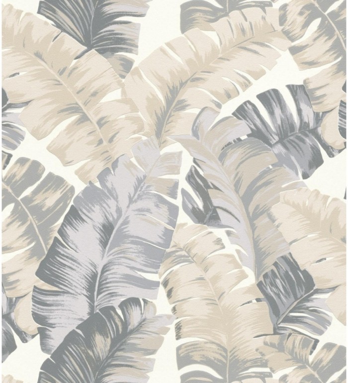 Papel pintado hojas grandes estilo tropical beige - Sunset Palms 127695