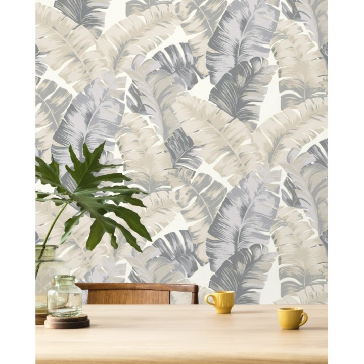 Papel pintado hojas grandes estilo tropical beige - Sunset Palms 127695
