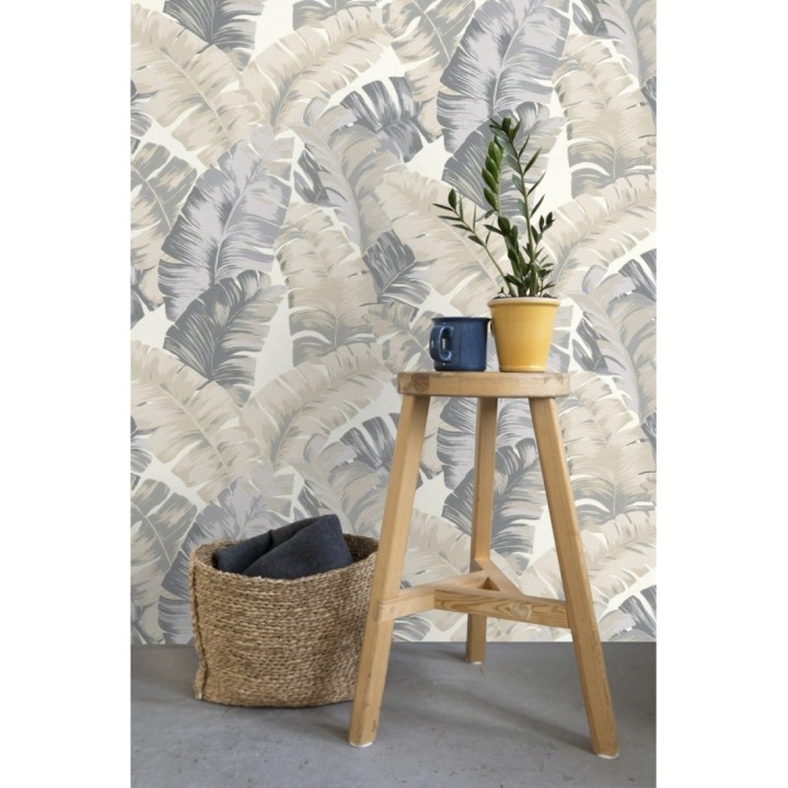 Papel pintado hojas grandes estilo tropical beige - Sunset Palms 127695