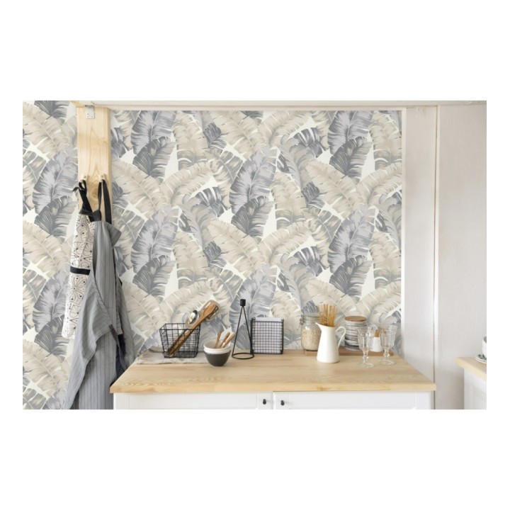 Papel pintado hojas grandes estilo tropical beige - Sunset Palms 127695