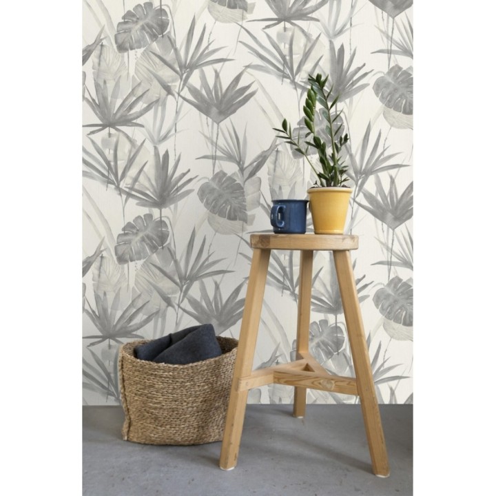 Papel pintado hojas estilo tropical tonos grises - Eleanor 127700