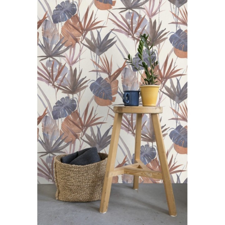 Papel pintado estilo tropical tonos anaranjados - Eleanor 127702