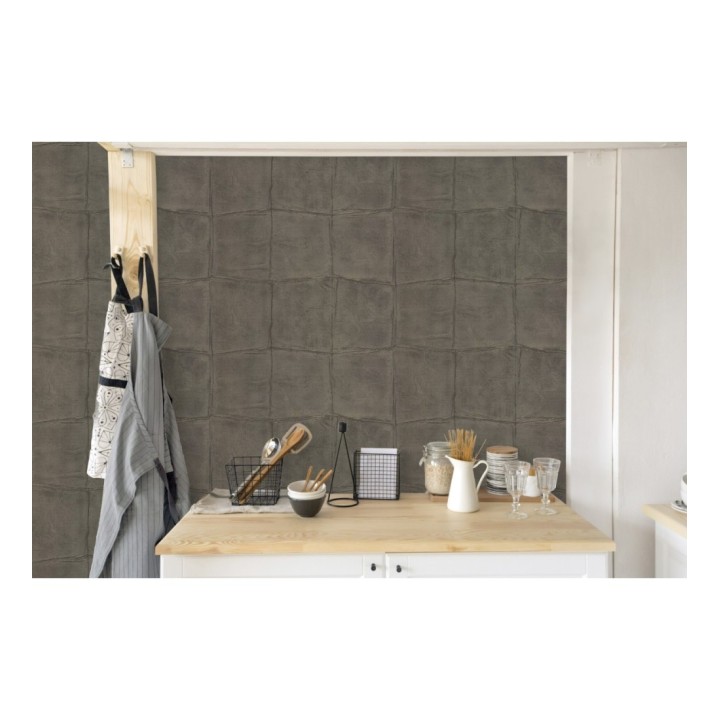 Papel pintado cuadros de piel de caimán africano marrón chocolate - Chester Factory 127726