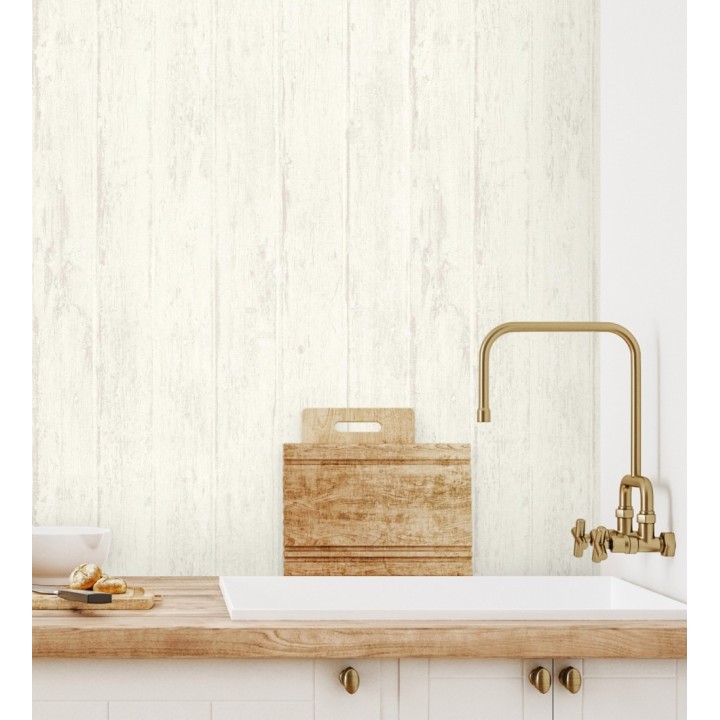 Papel pintado listones de madera blanco roto y beige claro - Tripoli Wood 127727