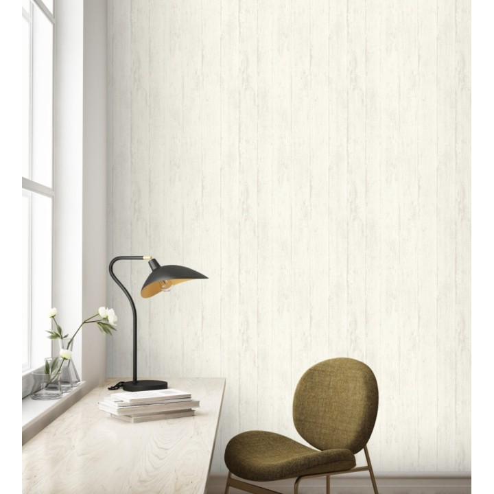 Papel pintado listones de madera blanco roto y beige claro - Tripoli Wood 127727