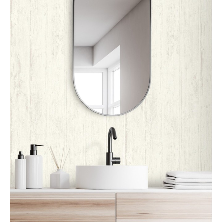 Papel pintado listones de madera blanco roto y beige claro - Tripoli Wood 127727