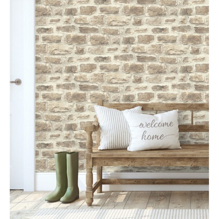 Papel pintado efecto muro piedra rústico estilo industrial - Greek Street 127730