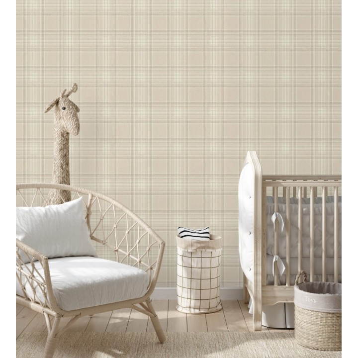 Papel pintado cuadros escoceses tonos beige - Paterson 127731