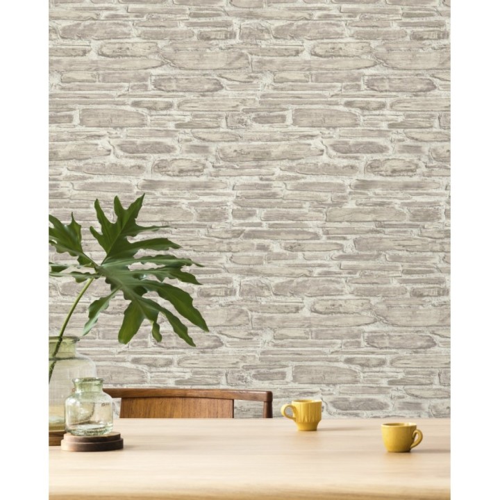 Papel pintado rústico imitación piedra clara - Galway Street 127740