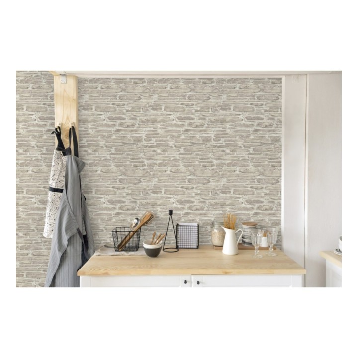 Papel pintado rústico imitación piedra clara - Galway Street 127740