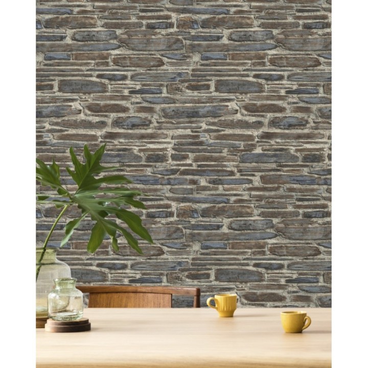 Papel pintado rústico imitación piedra oscura - Galway Street 127741