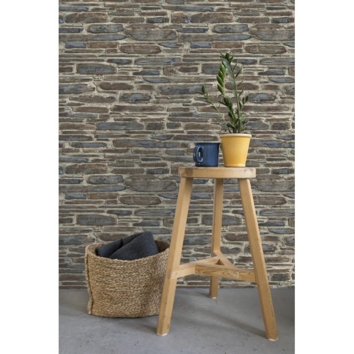 Papel pintado rústico imitación piedra oscura - Galway Street 127741