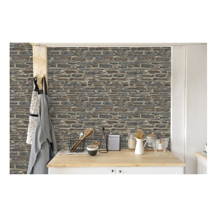 Papel pintado rústico imitación piedra oscura - Galway Street 127741