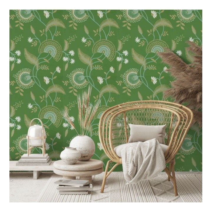 Papel pintado hojas estilo hindú fondo marrón - Suiko Bloom 127752