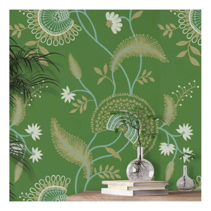 Papel pintado hojas estilo hindú fondo marrón - Suiko Bloom 127752