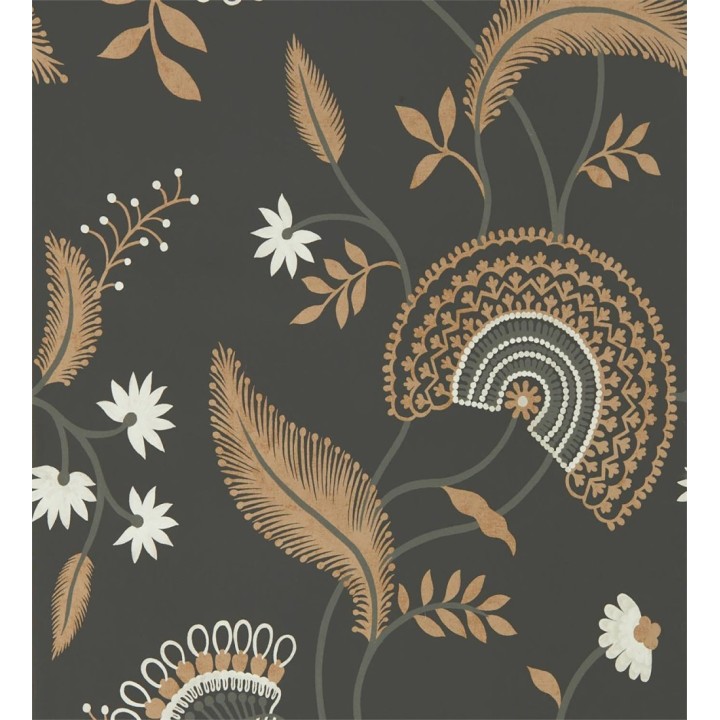 Papel pintado hojas estilo hindú fondo marrón - Suiko Bloom 127753