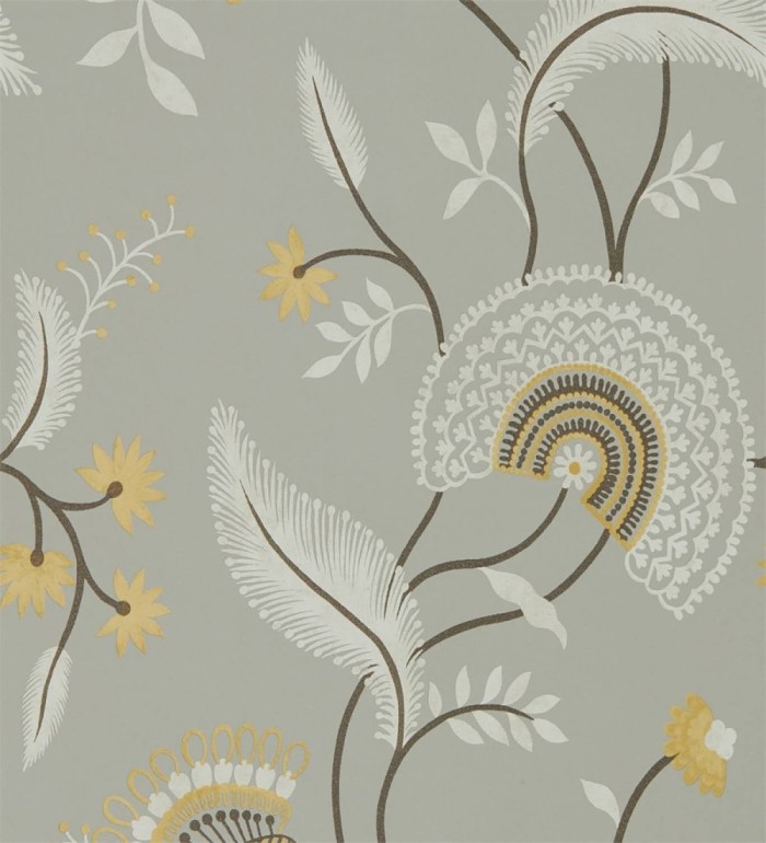 Papel pintado hojas estilo hindú fondo gris - Suiko Bloom 127754