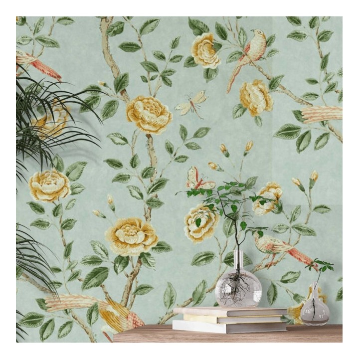 Papel pintado pájaros y flores estilo romántico - Kenshi Garden 127755