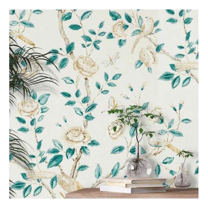 Papel pintado pájaros y flores estilo romántico - Kenshi Garden 127756