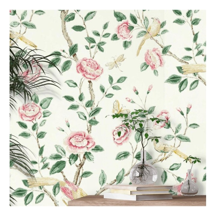 Papel pintado pájaros y flores estilo romántico - Kenshi Garden 127757