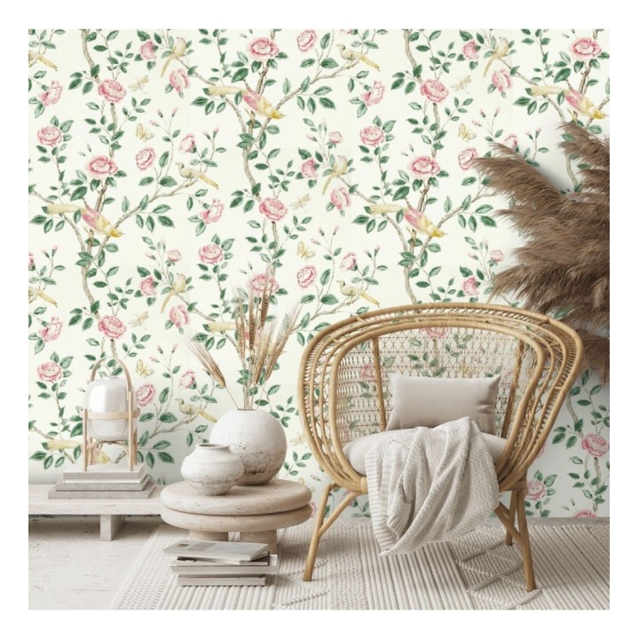 Papel pintado pájaros y flores estilo romántico - Kenshi Garden 127757