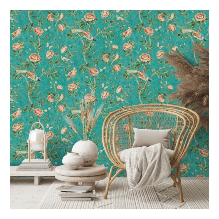 Papel pintado pájaros y flores estilo romántico - Kenshi Garden 127758