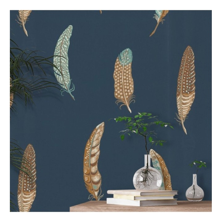 Papel pintado plumas grandes fondo azul oscuro - Haima Feathers 127764