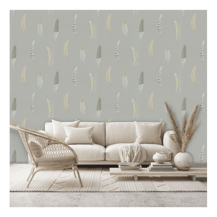 Papel pintado plumas grandes tonos grises y beiges - Haima Feathers 127765