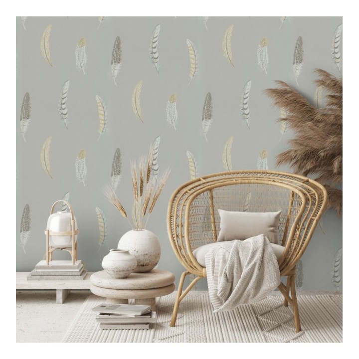 Papel pintado plumas grandes tonos grises y beiges - Haima Feathers 127765