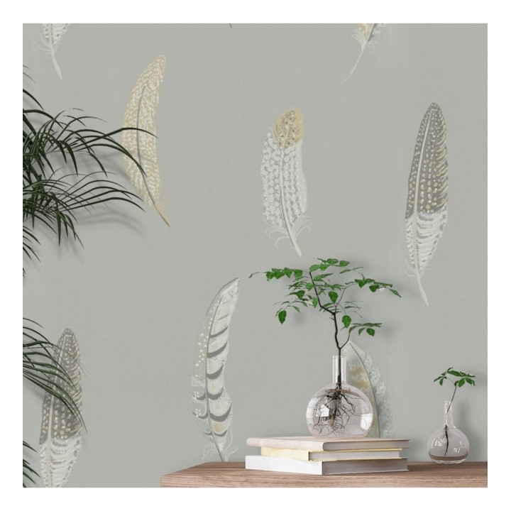 Papel pintado plumas grandes tonos grises y beiges - Haima Feathers 127765