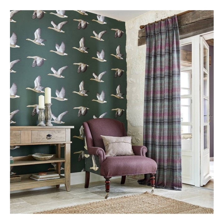 Papel pintado aves volando fondo verde oscuro - Sajonia Birds 127768