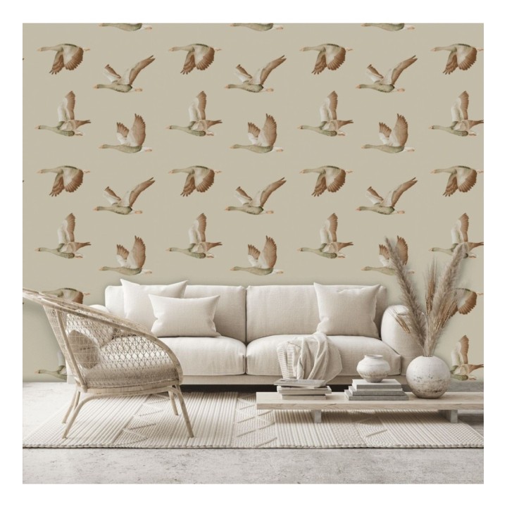 Papel pintado aves volando fondo beige - Sajonia Birds 127769