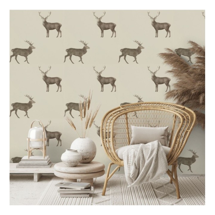 Papel pintado ciervos fondo beige - Canadian Caribou 127772