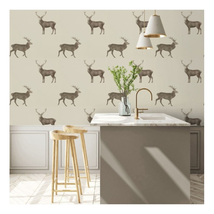 Papel pintado ciervos fondo beige - Canadian Caribou 127772