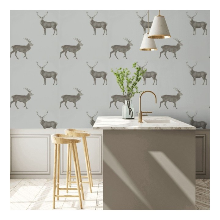 Papel pintado ciervos fondo gris - Canadian Caribou 127773