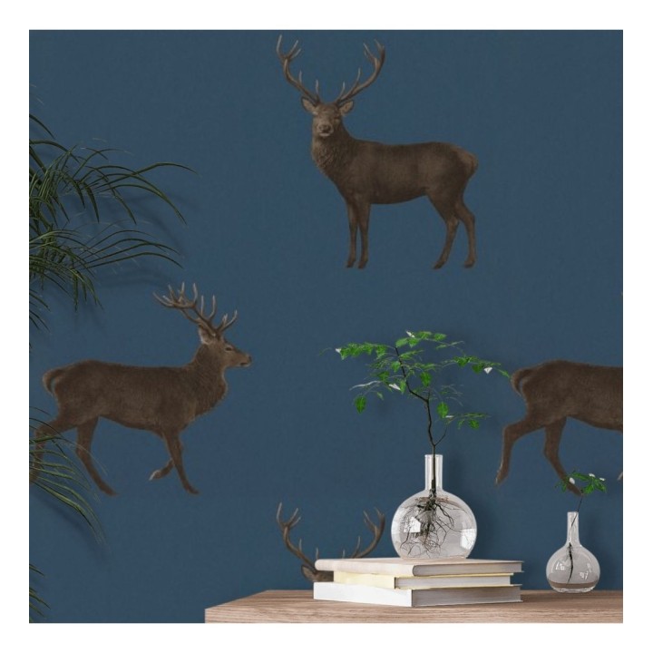Papel pintado ciervos fondo azul - Canadian Caribou 127774
