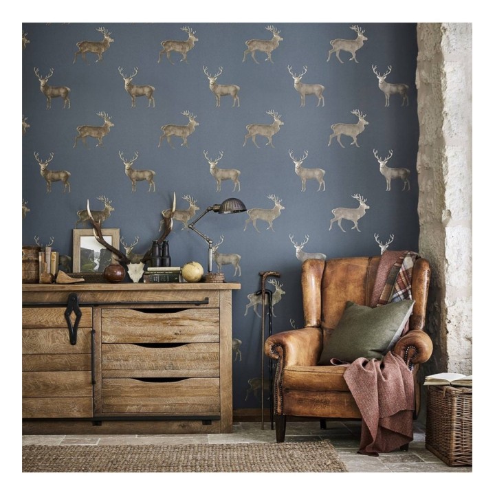 Papel pintado ciervos fondo azul - Canadian Caribou 127774