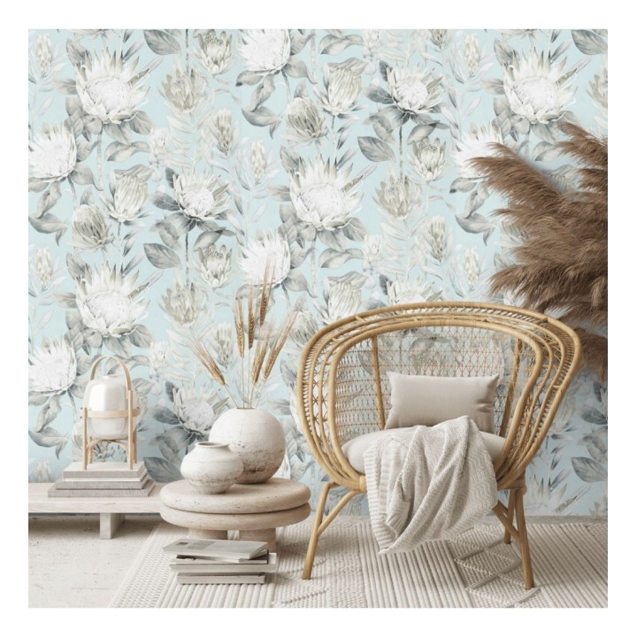 Papel pintado flores grandes fondo celeste claro - Emma Blush 127783