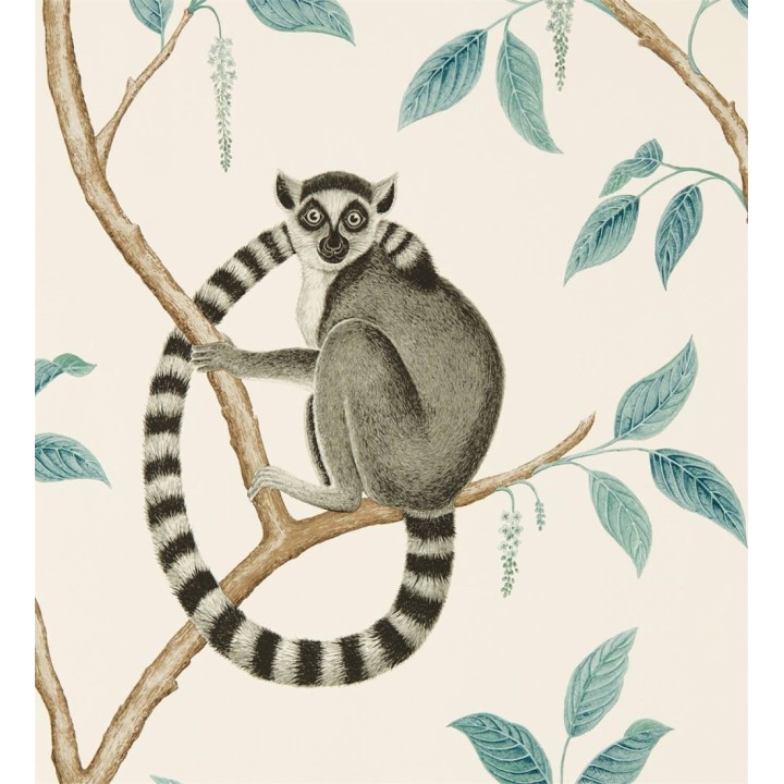 Papel pintado Papel pintado lemures en ramas tonos azules - Lemur Garden 127795