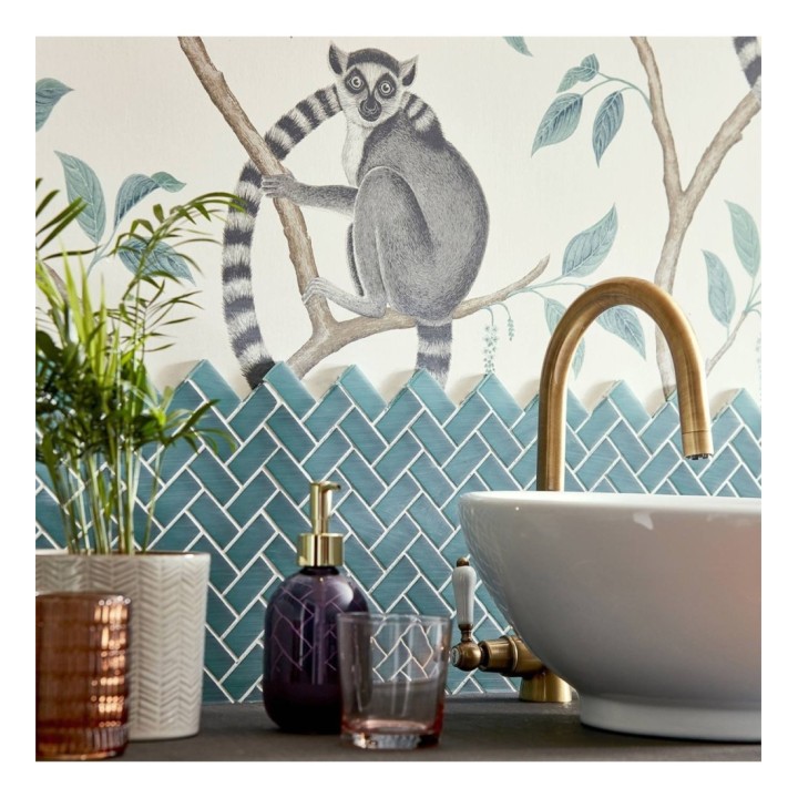 Papel pintado Papel pintado lemures en ramas tonos azules - Lemur Garden 127795