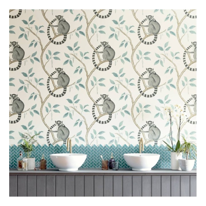 Papel pintado Papel pintado lemures en ramas tonos azules - Lemur Garden 127795