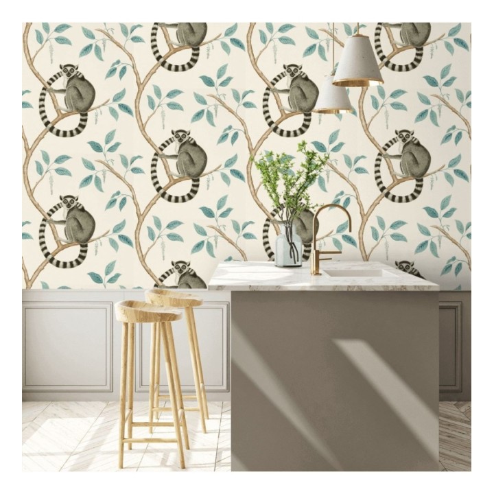 Papel pintado Papel pintado lemures en ramas tonos azules - Lemur Garden 127795