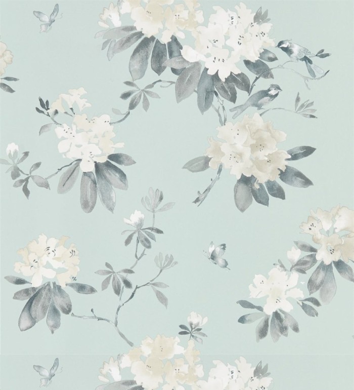 Papel pintado artístico de flores románticas fondo verde aguamarina - Esther Abril 127802