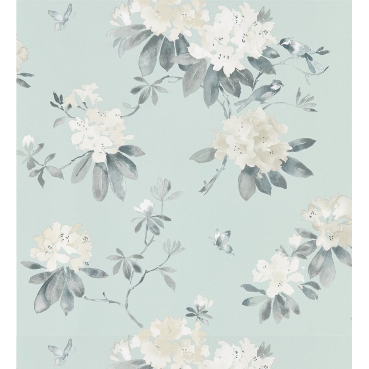 Papel pintado artístico de flores románticas fondo verde aguamarina - Esther Abril 127802