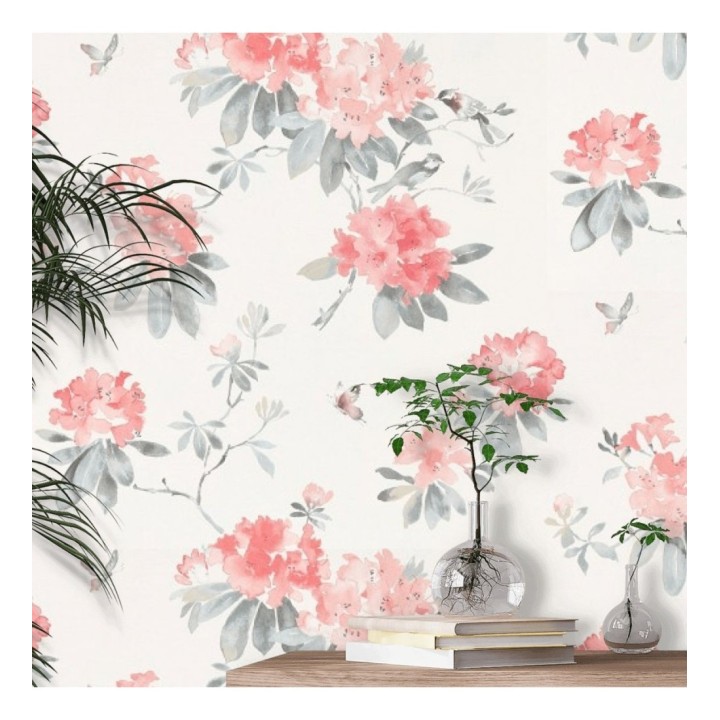 Papel pintado artístico de flores románticas flores tono coral - Esther Abril 127803