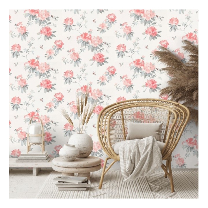 Papel pintado artístico de flores románticas flores tono coral - Esther Abril 127803