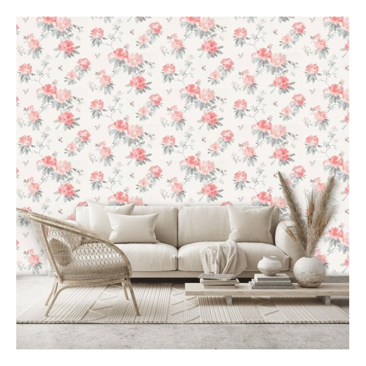 Papel pintado artístico de flores románticas flores tono coral - Esther Abril 127803