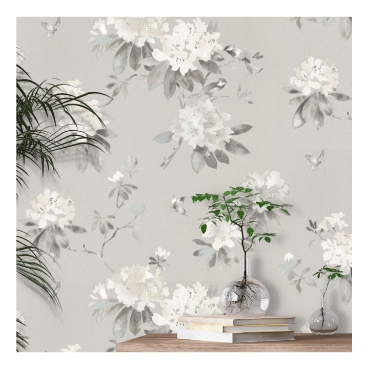 Papel pintado artístico de flores románticas fondo gris - Esther Abril 127804